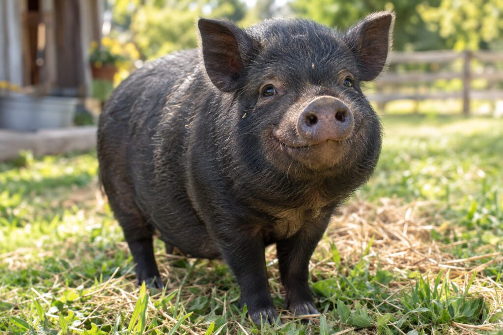 Pot belly pig in a petting zoo pen